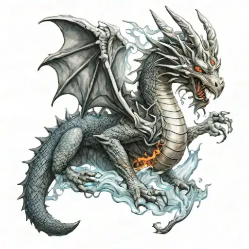 Dragon With Fire Symbol Incorporated With Water Rabbit