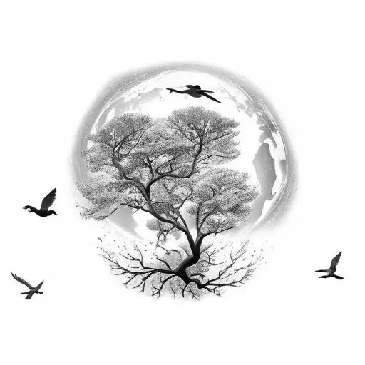 Tree With Birds Flying Off It