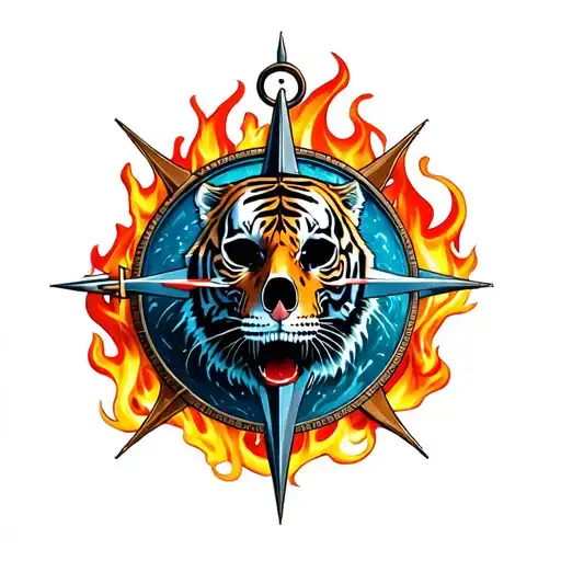 Skull Compass Anchor Water Fire Tiger