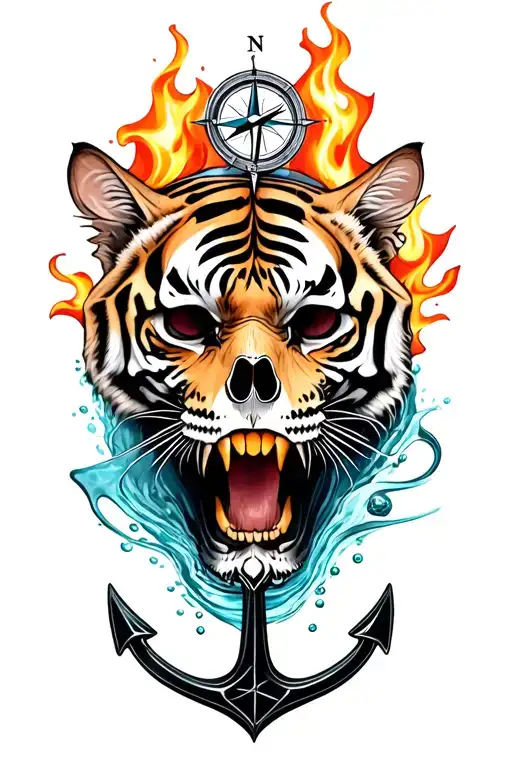 Skull Compass Anchor Water Fire Tiger