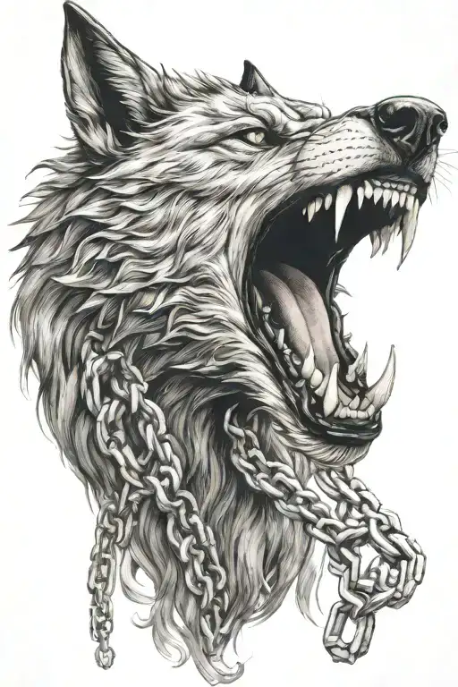 Fenrir Wrapped In Chains Fire Coming From Mouth Open