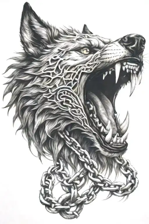 Fenrir Wrapped In Chains Fire Coming From Mouth Open