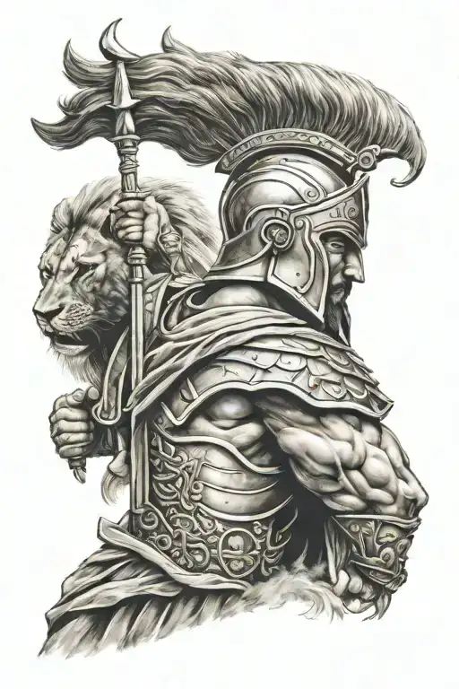 Spartan Warrior With Lion