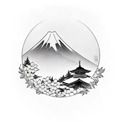 Lone Samurai With Cherry Blossom And Mount Fuji In Background