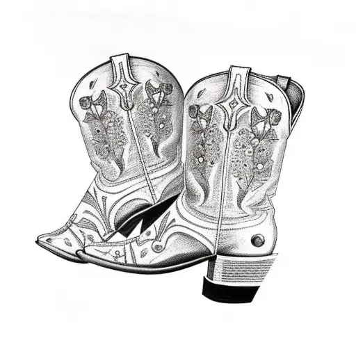 Cowboy Boot With Flowers And Roman Numerals