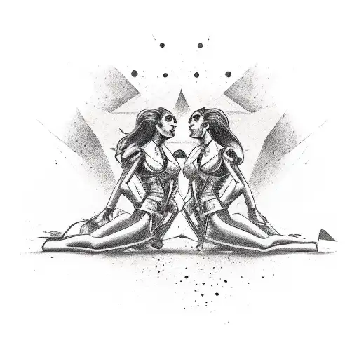 Two Sexy Female Women Characters Fighting In A Crumbling Arena