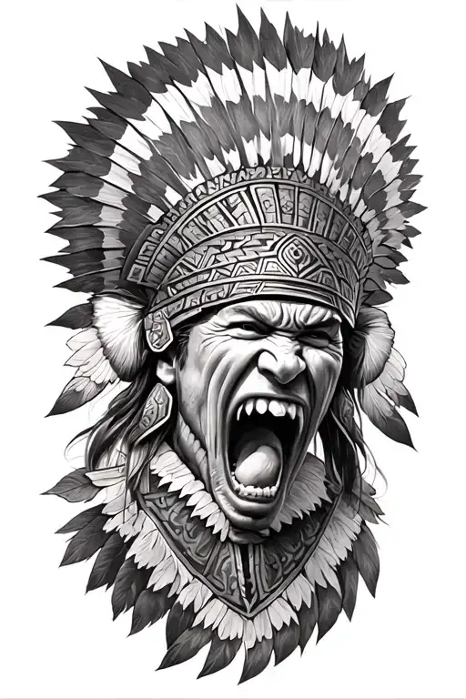 Aztec Warrior Screaming Intense