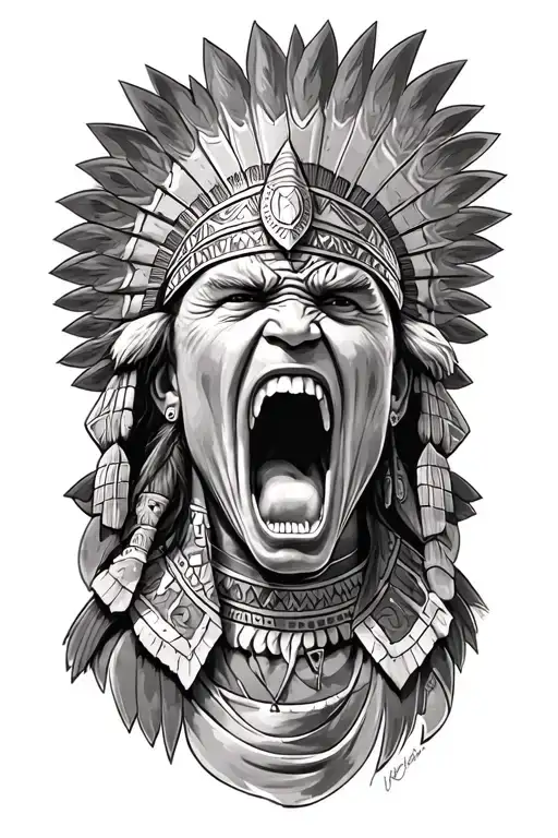 Aztec Warrior Screaming Intense