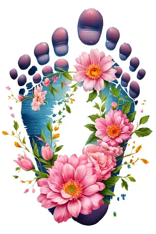 Birthday Information Baby Foot Print Flower And Background