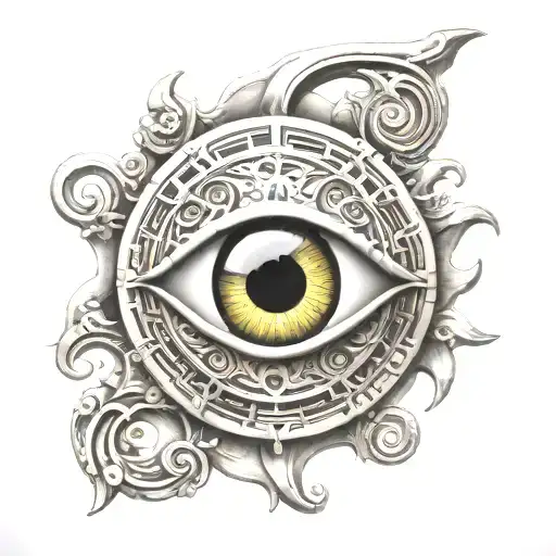 Greek Biomechanicsl Evil Eye Symbol Integrated On A Biomechanical Round Greek Shield