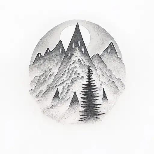 Mountain With Full Moon And Sky With Clouds