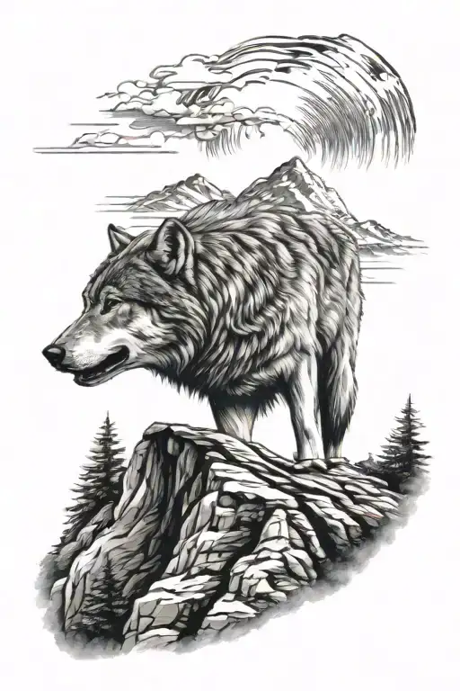 Wolf Howling From Mountain Top