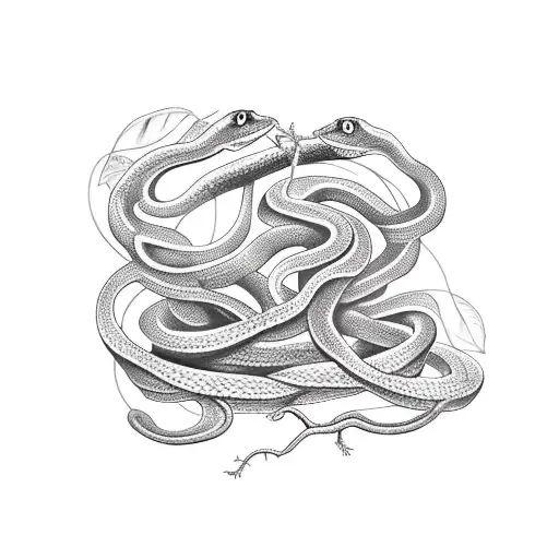 Snake Wrapped Around Forearm With Vines With Leaves