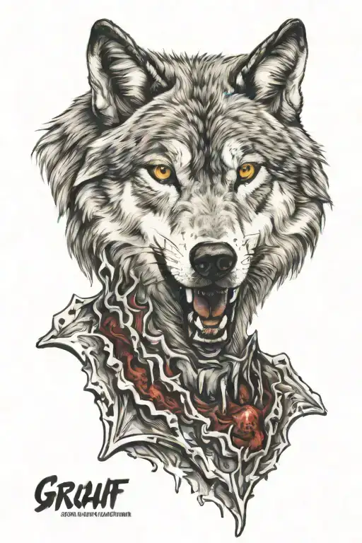 Gray Wolf With A Bloody Mouth