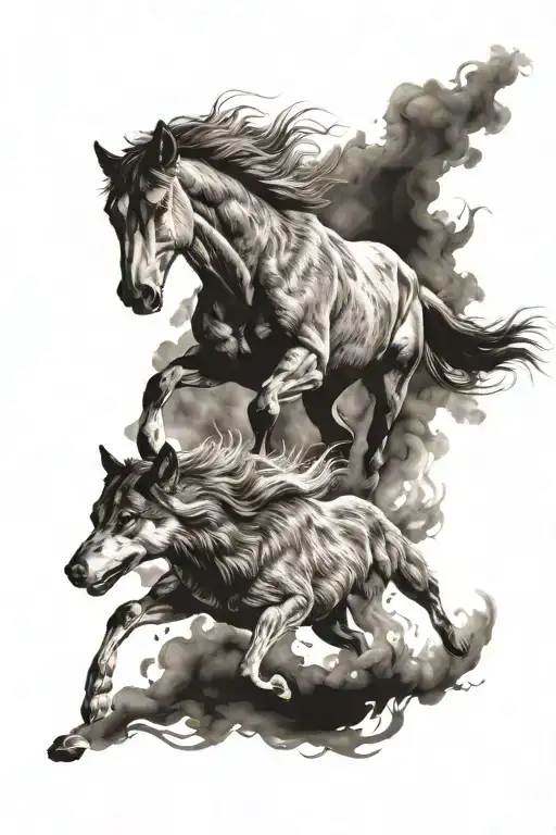 Horse And Wolf Running