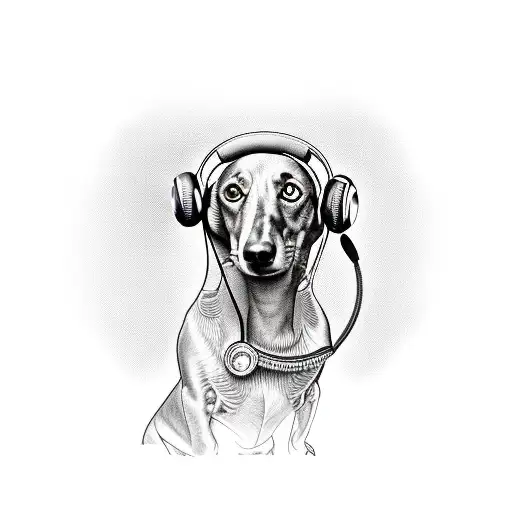 A Dachshund Wearing Headphones And Listening To Music
