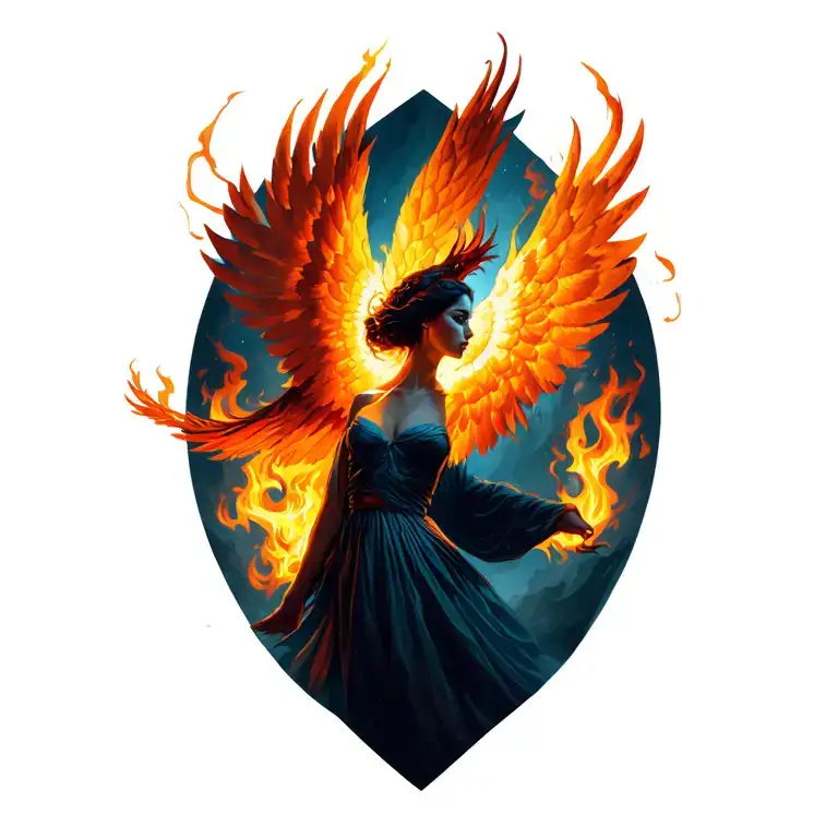 Woman Rising Phoenix From Fire