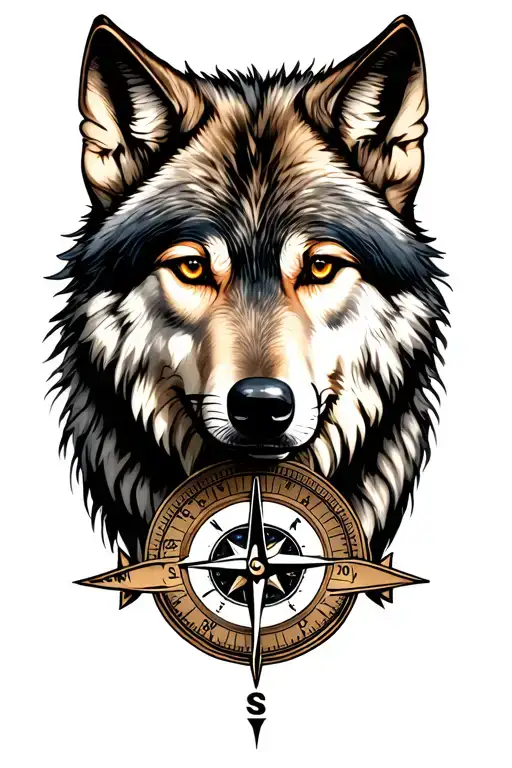 Wolf With A Compass Tattoo For Forearm