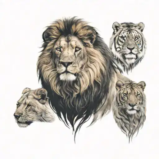Lion Head And Animals