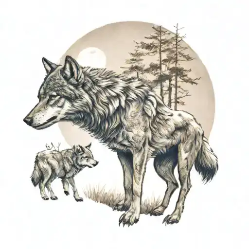 Wolf And Tocororo Bird And Bull In A Florest Wolf