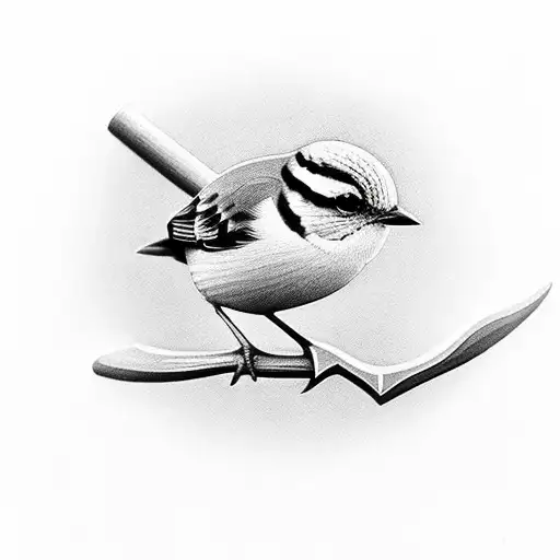 A Small Bird On An Axe Handle