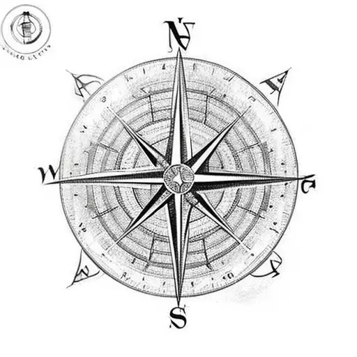 World Map Superimposed On Compass Rose
