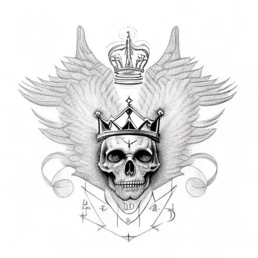 D Alphabet With A Crown On Top And Wings Of Angle And Devil On Sides