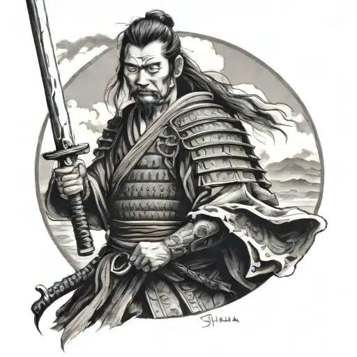 A Samurai Warrior Standing With His Katana Sword