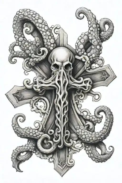 Nautical Cross With Octopus Wrapped Around It