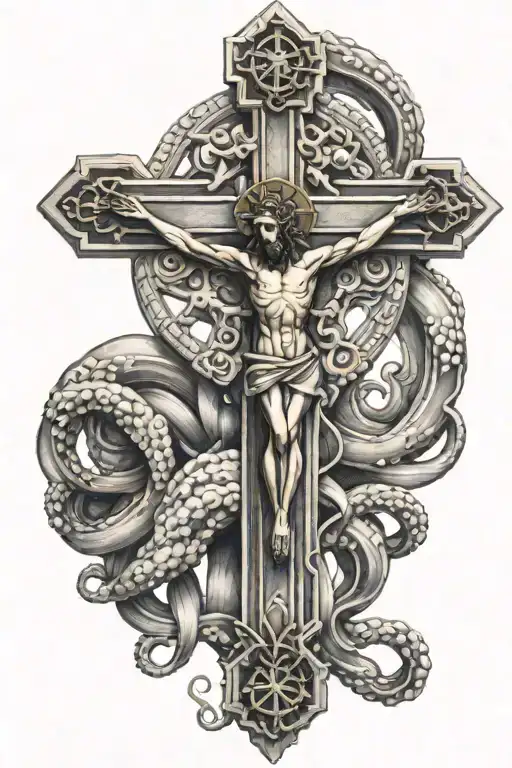 Nautical Crucifix With Octopus Wrapped Around It