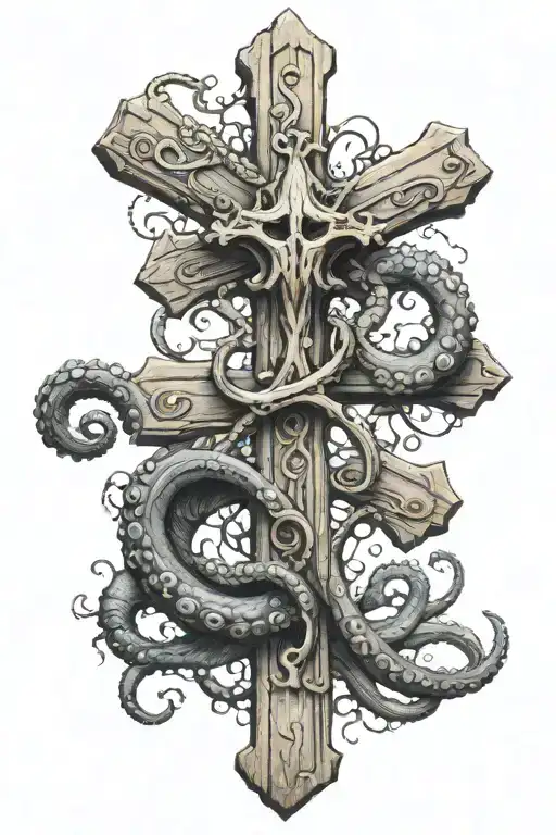 Nautical Wooden Cross With Octopus Wrapped Around It