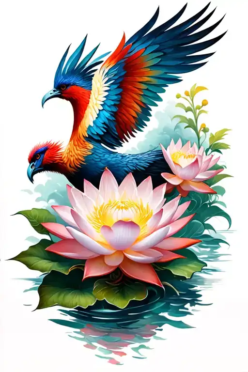 Phoenix And Lotus Flower