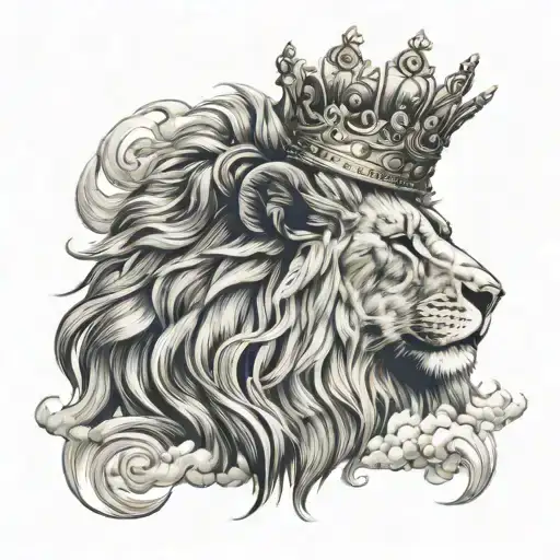 Lion Wearing A Crown Hair Flowing Into Cloud
