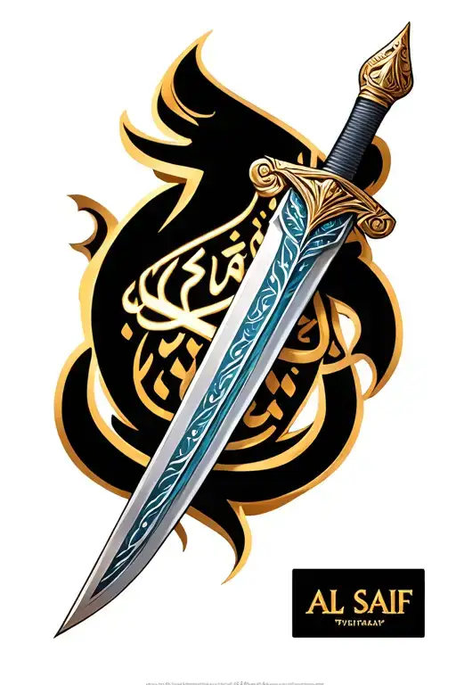 Al Saif Sword With Detailed Orintale Design And A Arabic Word In The Sword With A Strong Meaning