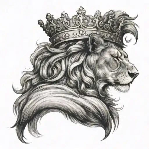 Lion Wearing A Crown Hair Flowing Into Cloud