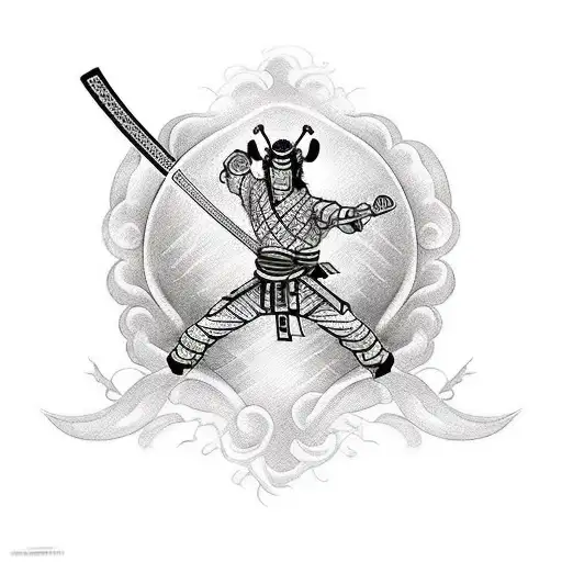 Samurai Wearing A Blackbelt With A Katana Around His Waist