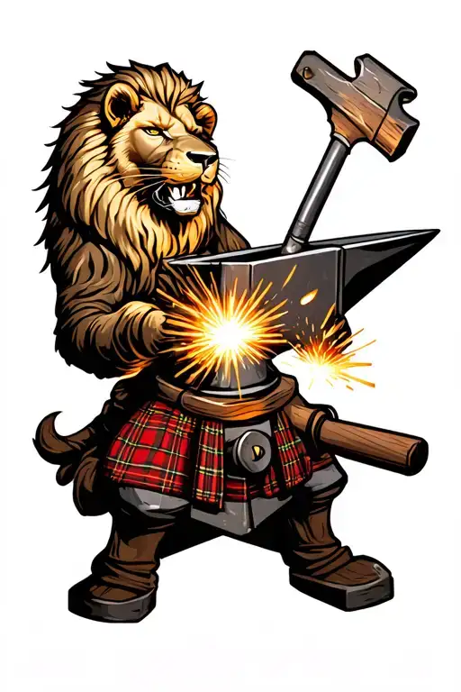 Welder And Anvil In A Scottish Themed Background With Rampant Lion