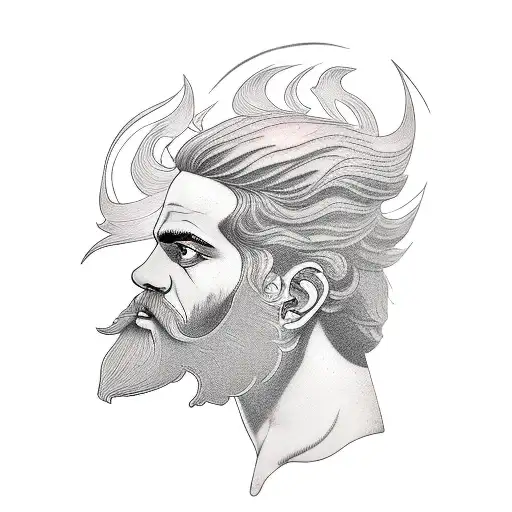 Greek Mythology Tattoo Of A Guy With A Beard And Lightning