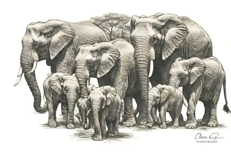 Elephant Herd Family