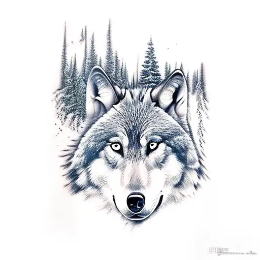 Mountain Scene With Wolf