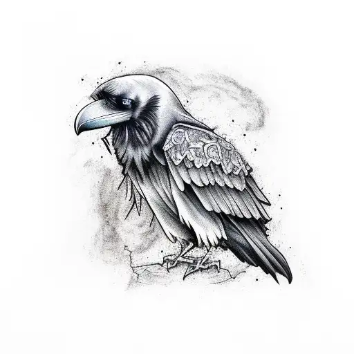 Raven Cuddling With Raven Skeleton