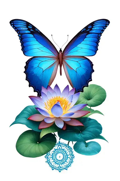 Blue Butterfly Lotus And Lotus Flowers With Flowers And Mandala