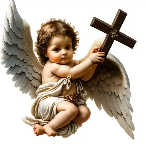 Baby Angel Holding A Cross