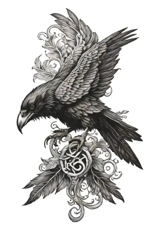 Black Raven With Treskelion Symbol