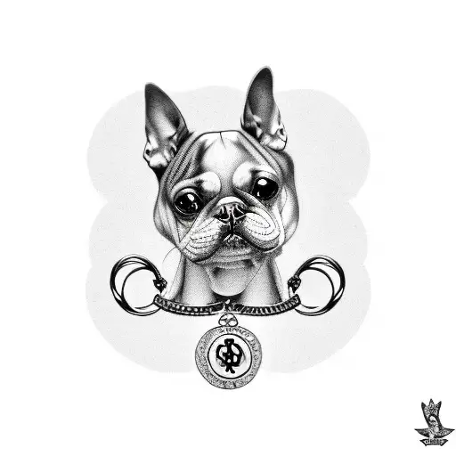 A Tattoo Design Depicting A Dog With A Money Symbol Incorporated In Its Collar