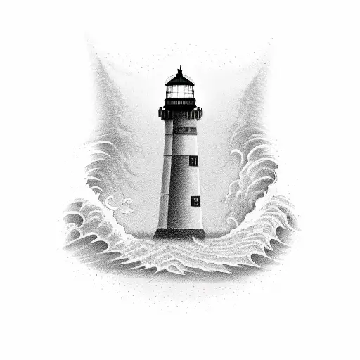 A Minimalist Tattoo Of A Lighthouse Standing Tall Amidst Turbulent Waves