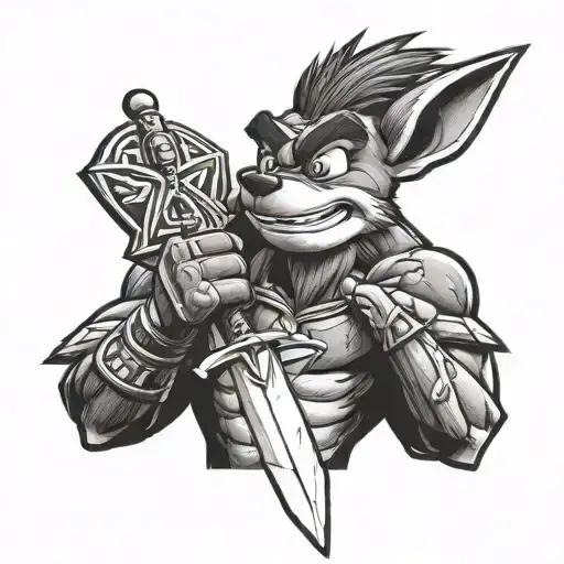 Crash Bandicoot Holding The Master Sword