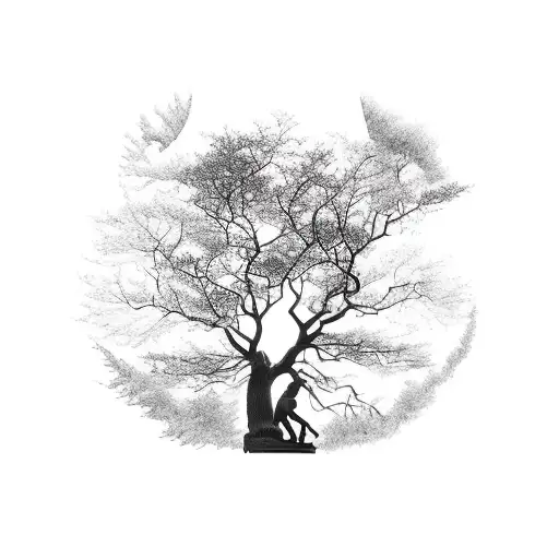 A Silhouette Of A Tree Surgeon Climbing A Giant Tree