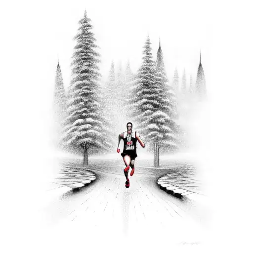 A Tattoo Of Ushuaia Cityscape With A Runner Crossing The Finish Line