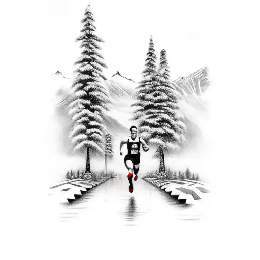 A Tattoo Of Ushuaia Cityscape With A Runner Crossing The Finish Line